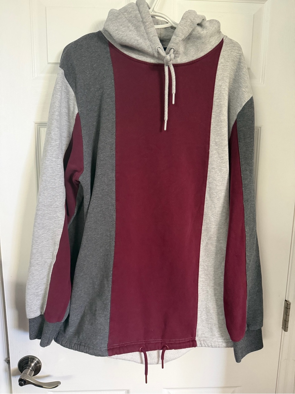 Colorblock Maroon and Gray Hoodie Sweater
